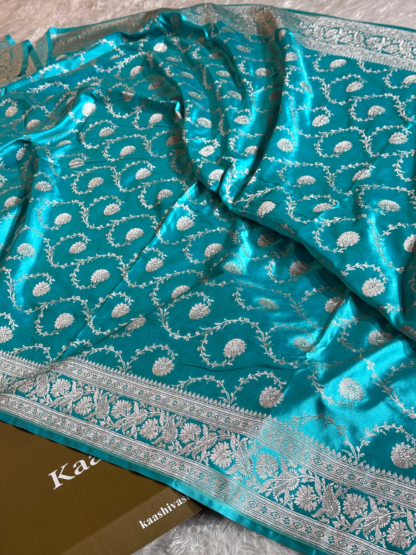 Sea blue premium Banarasi Mashru katan silk saree MK234