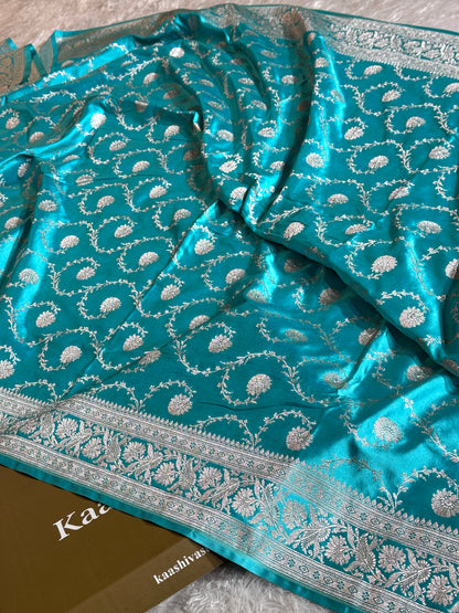Sea blue premium Banarasi Mashru katan silk saree MK234