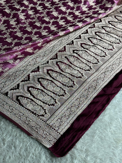 Onion pink with brown colour premium Banarasi Mashru katan silk saree MK285