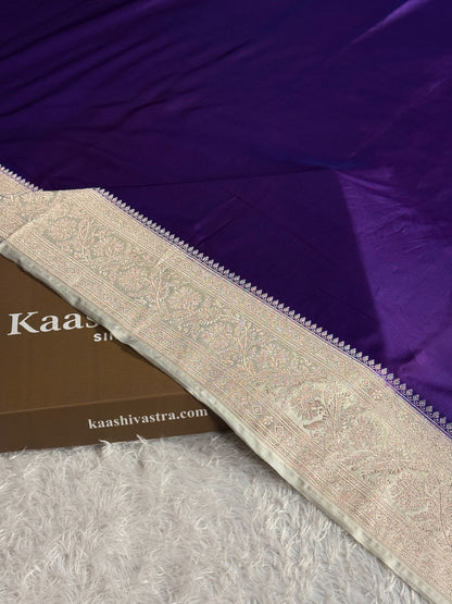Purple with off white colour premium Banarasi Mashru katan silk saree MK313