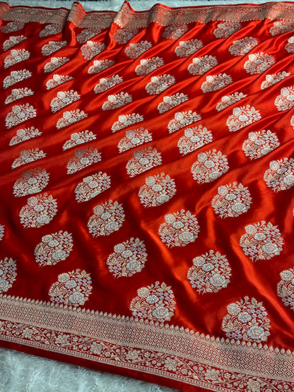Red colour premium Banarasi Mashru katan silk saree MK310