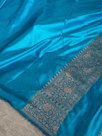 Peach and sky blue color premium Banarasi Mashru katan silk saree MK248