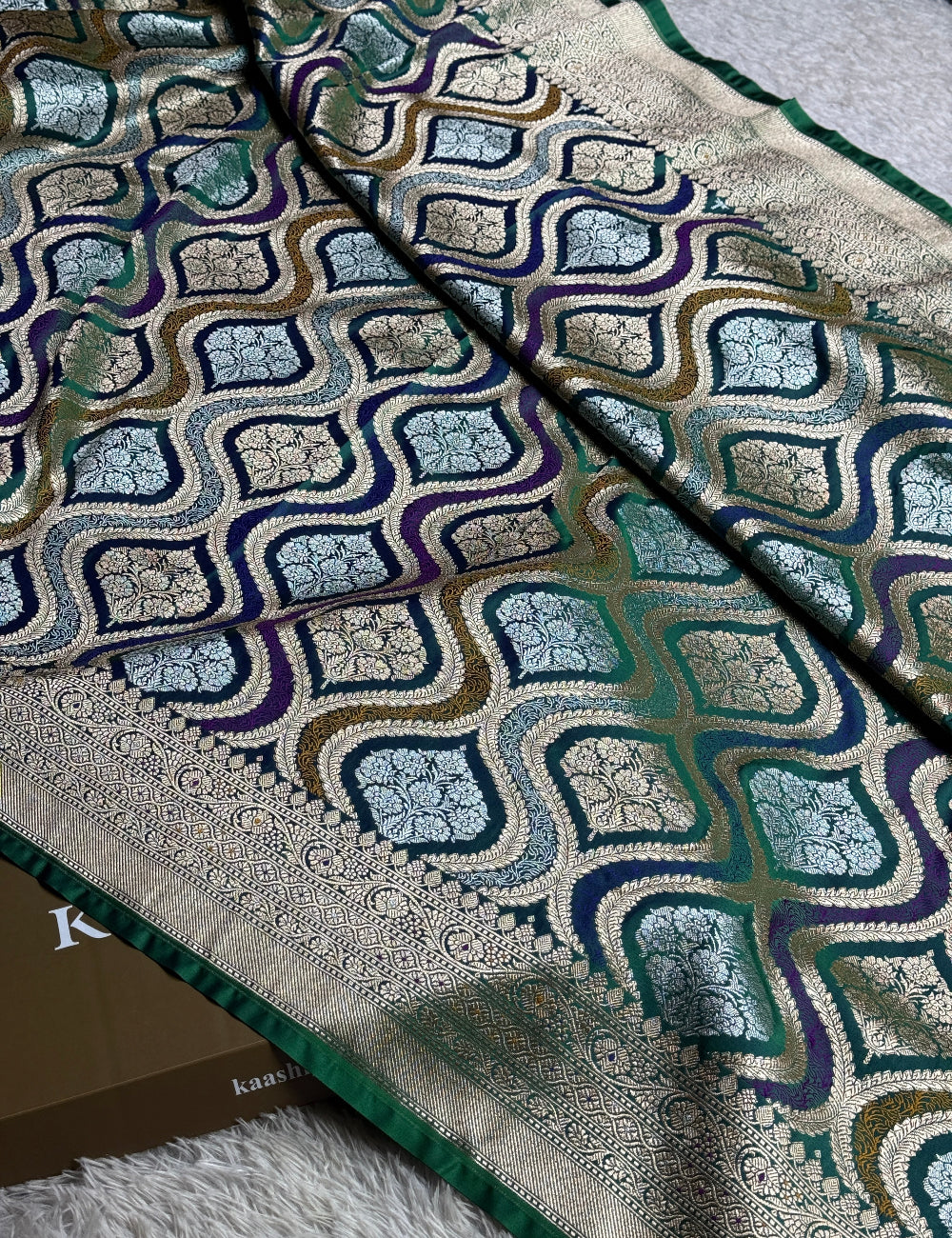 Rama green premium Banarasi Mashru katan silk saree MK206