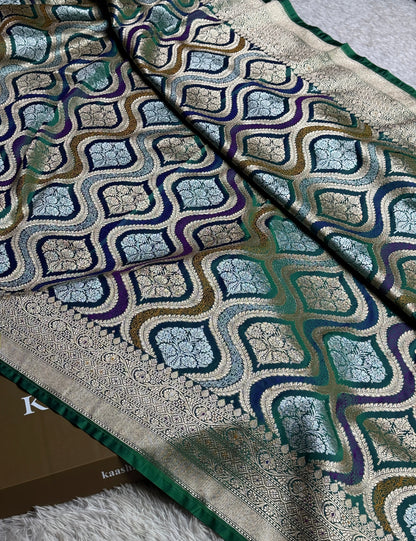 Rama green premium Banarasi Mashru katan silk saree MK206