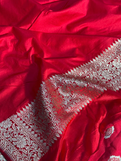 Chilli red Banarasi Mashru katan silk saree MK157
