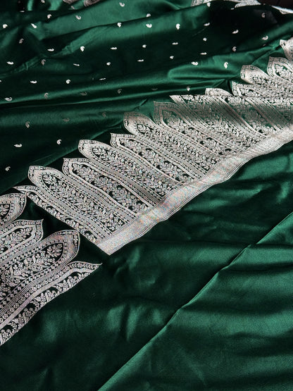 Bottle green premium Banarasi Mashru katan silk saree MK189