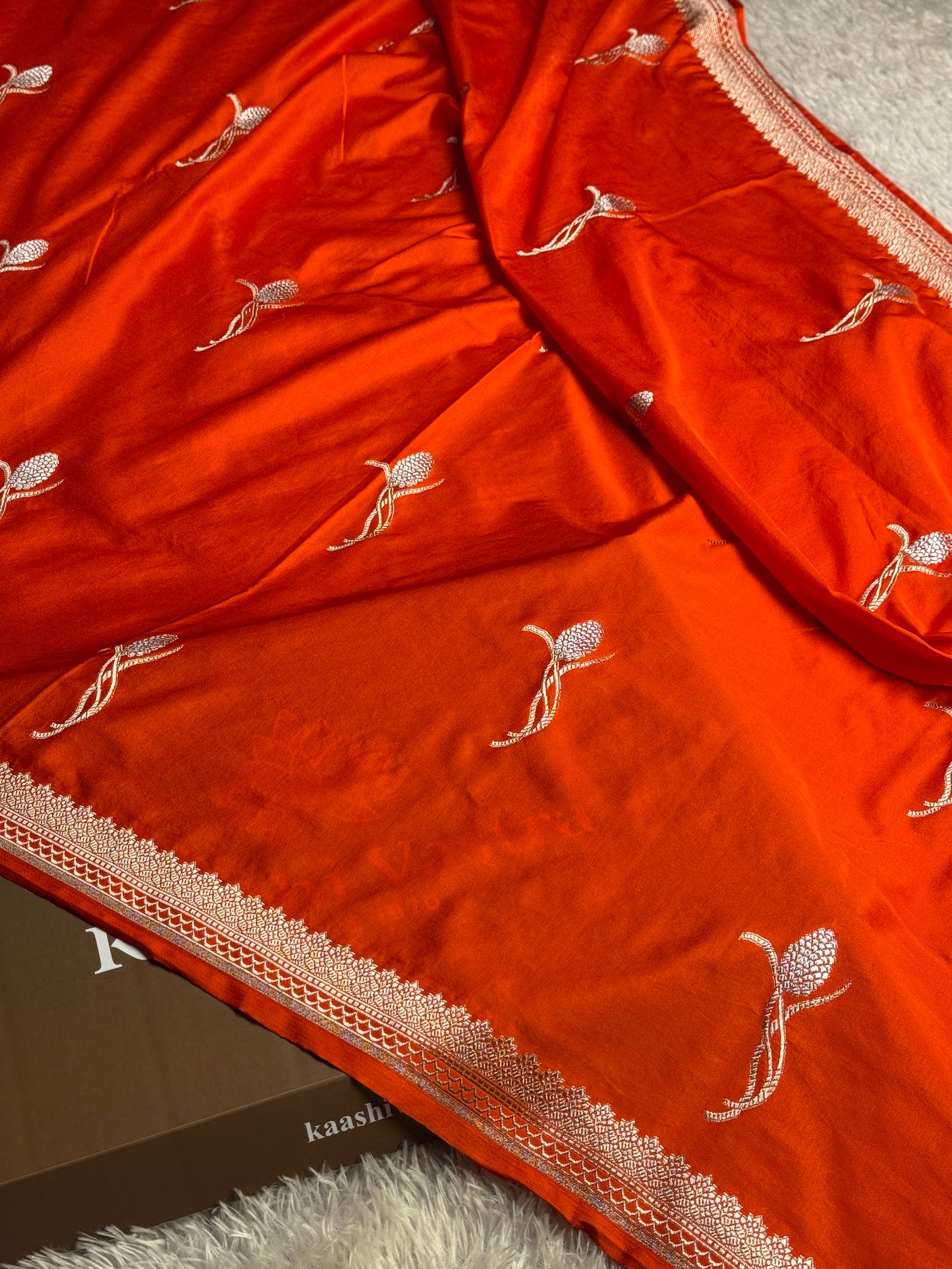 Orange colour premium Banarasi Mashru katan silk saree MK263