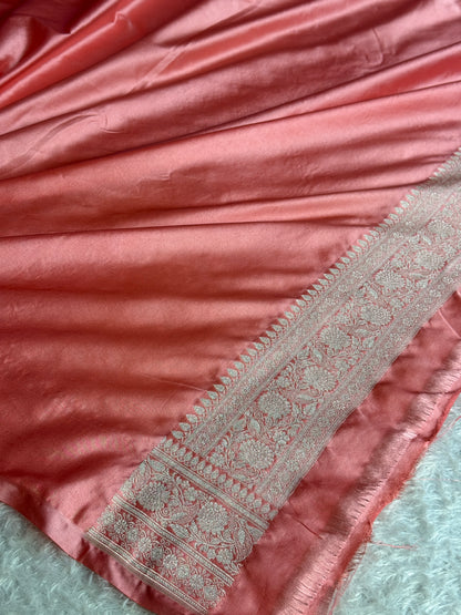 Peach colour premium Banarasi Mashru katan silk saree MK328