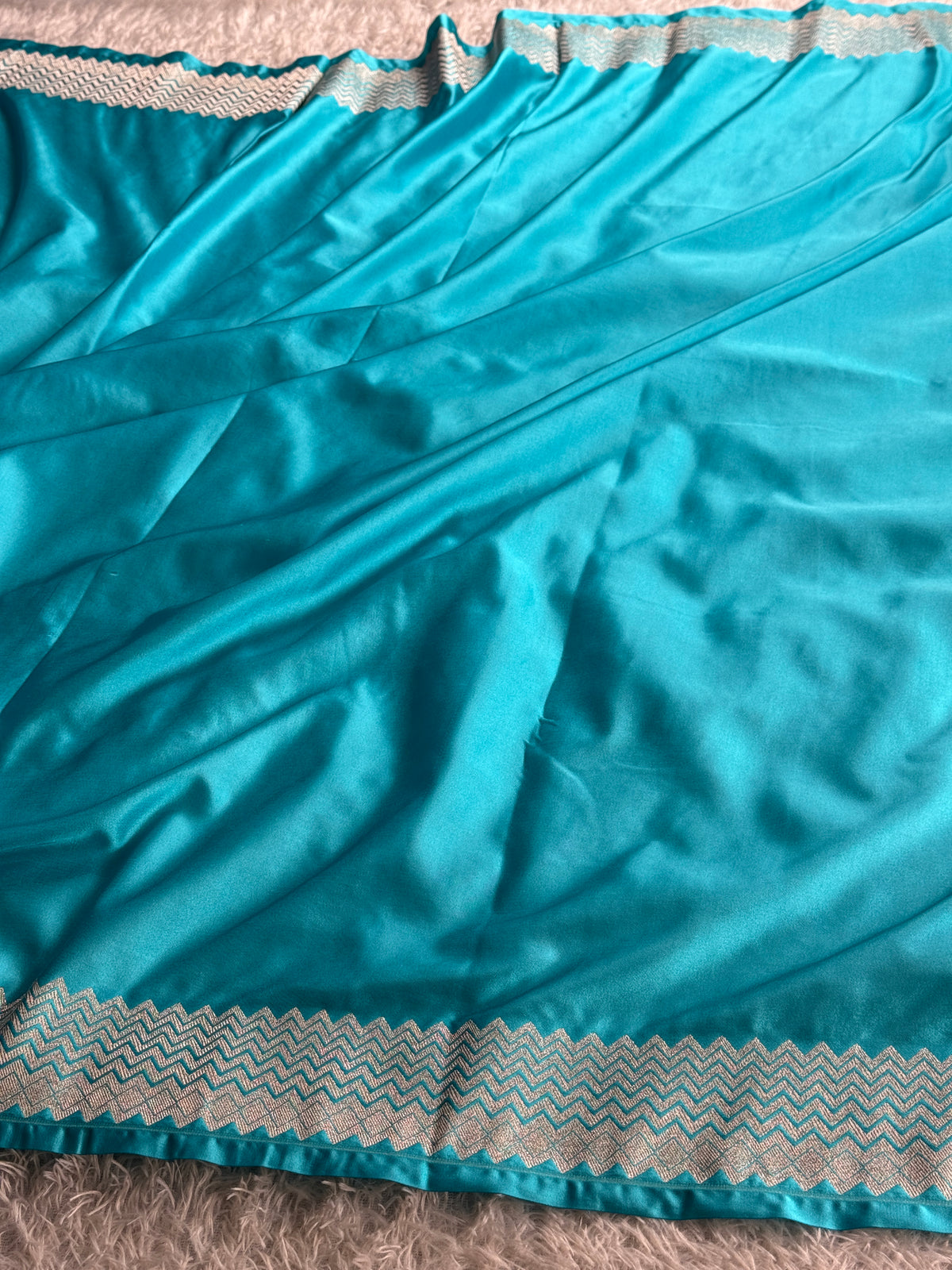 Sea blue colour premium Banarasi Mashru katan silk saree MK338