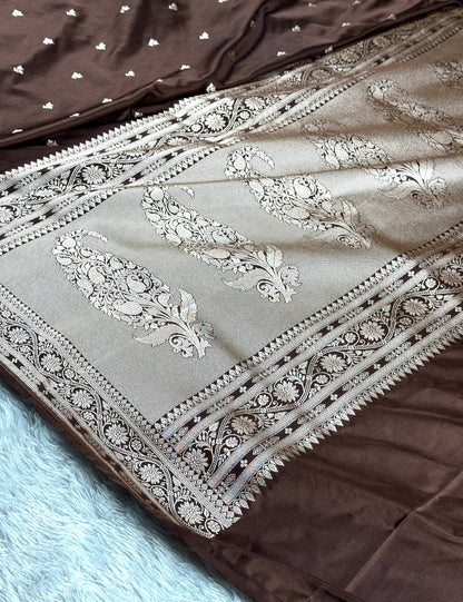 Coffee brown color premium Banarasi Mashru katan silk saree MK266