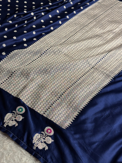 Navy colour premium Banarasi Mashru katan silk saree MK319