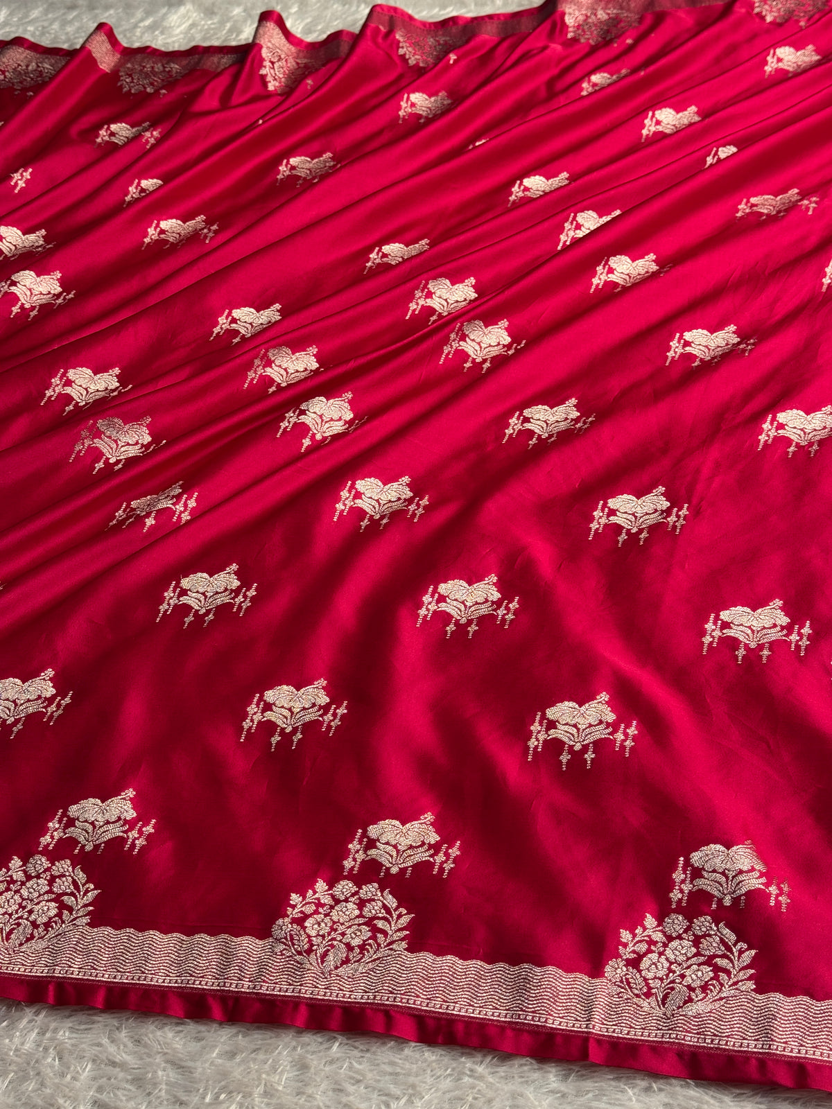 Hot pink colour premium Banarasi Mashru katan silk saree MK316