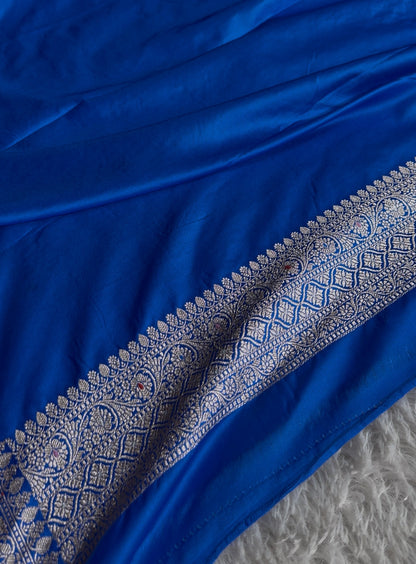 Royal blue premium Banarasi Mashru katan silk saree MK206