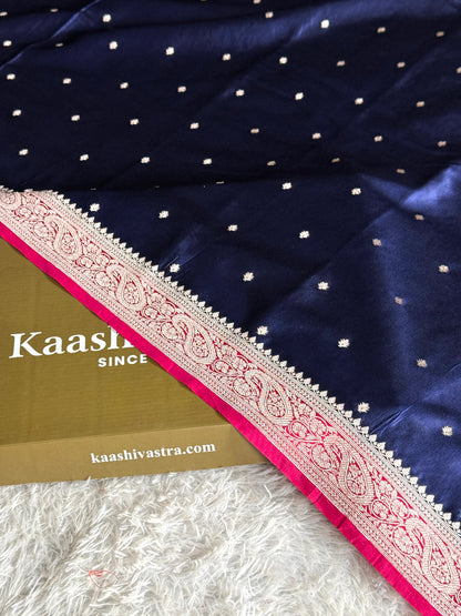 Navy with rani pink colour premium Banarasi Mashru katan silk saree MK287