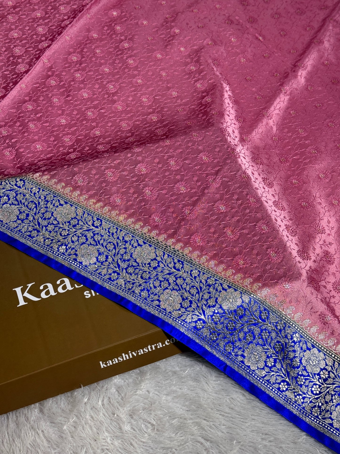 Royal blue and rose pink premium Banarasi Mashru katan silk saree MK248