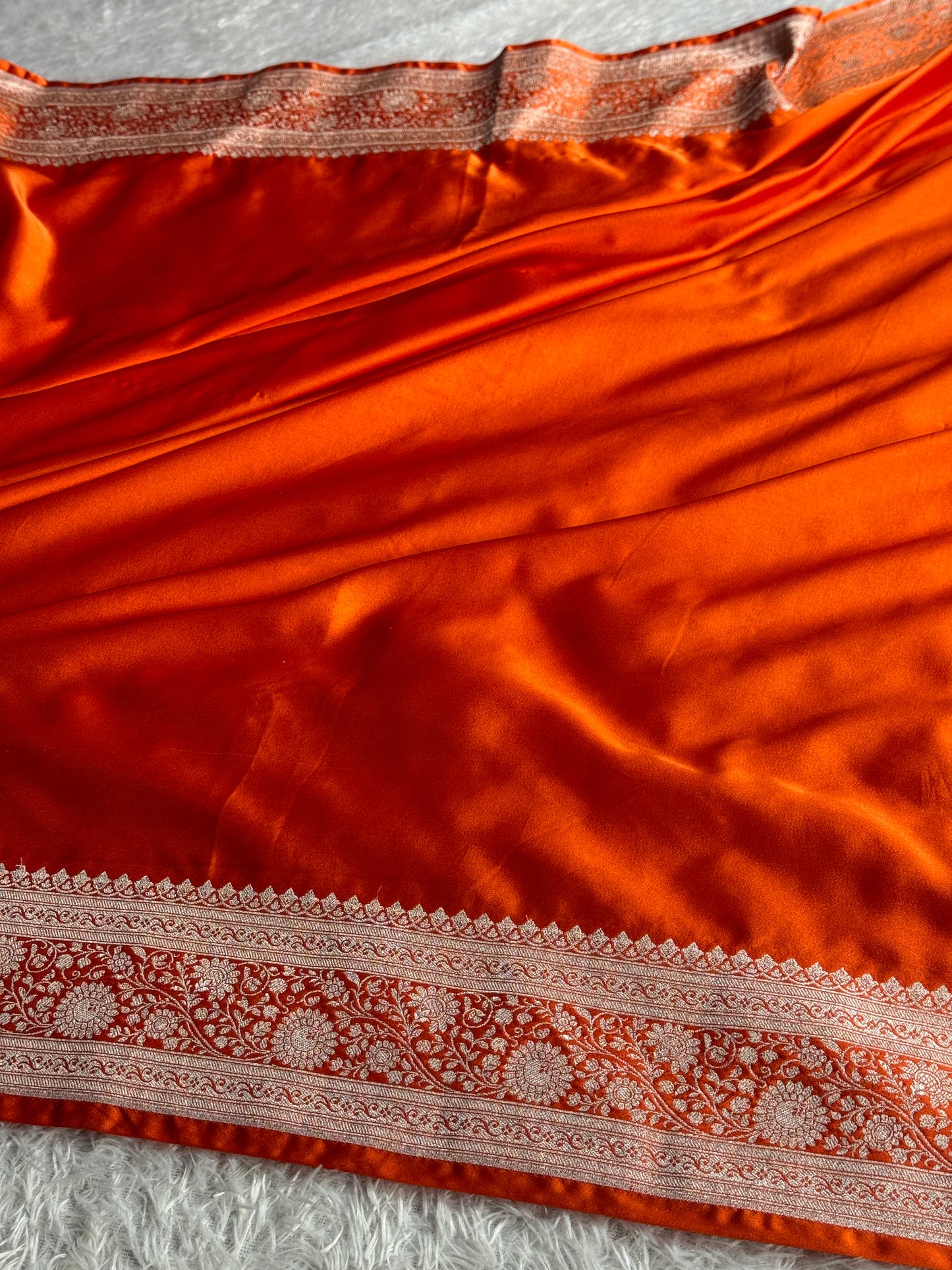 Orange colour premium Banarasi Mashru katan silk saree MK328