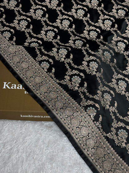 Black colour premium Banarasi Mashru katan silk saree MK318