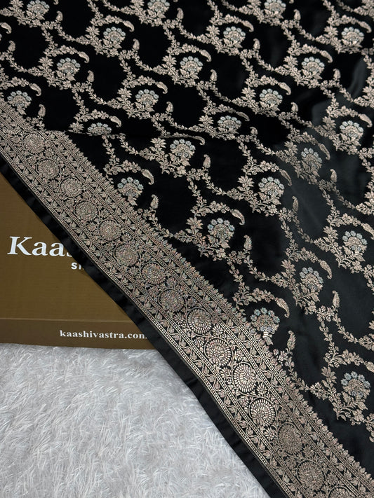 Black colour premium Banarasi Mashru katan silk saree MK318