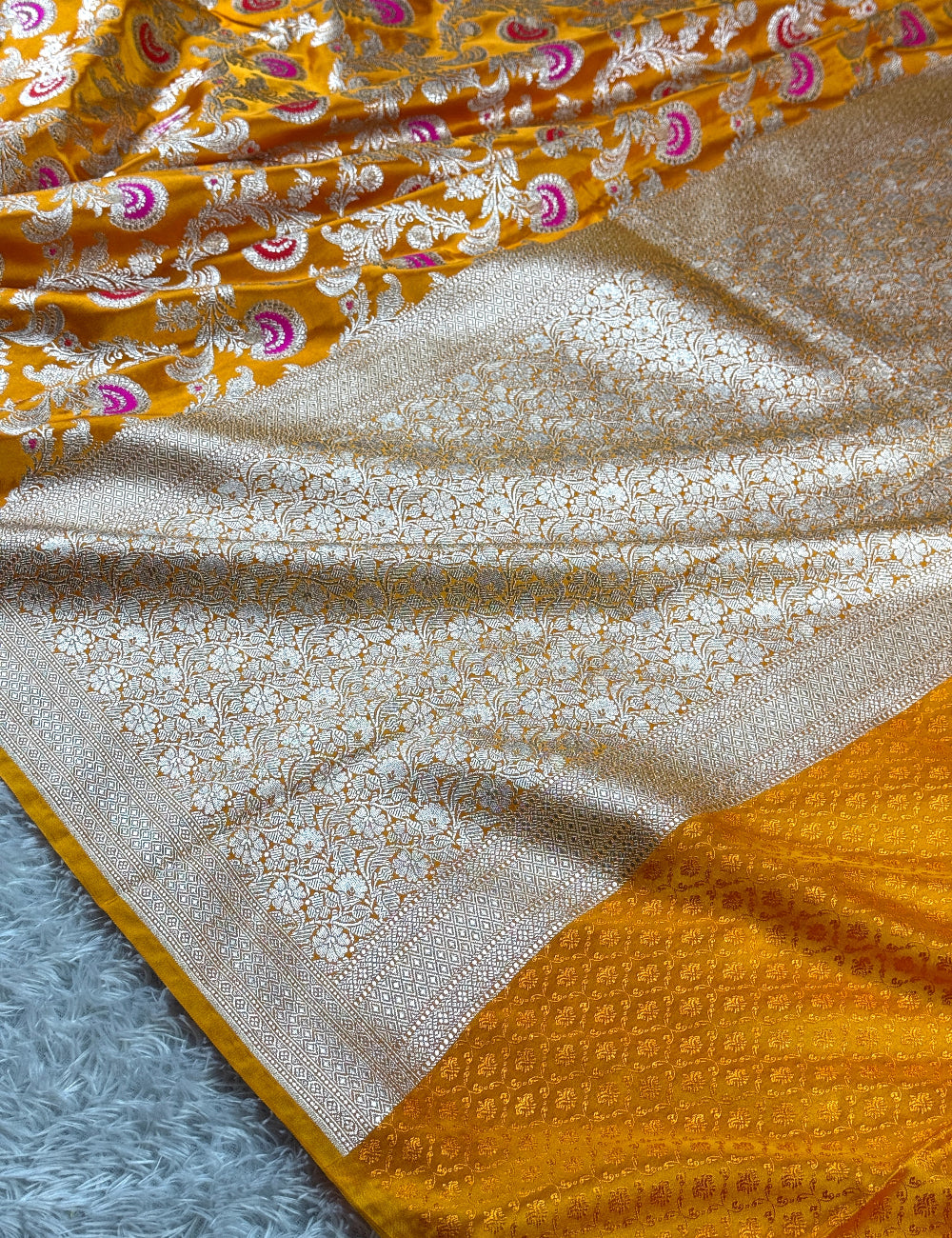 Mustard yellow premium Banarasi Mashru katan silk saree MK276