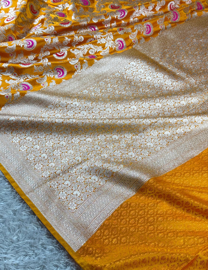 Mustard yellow premium Banarasi Mashru katan silk saree MK276