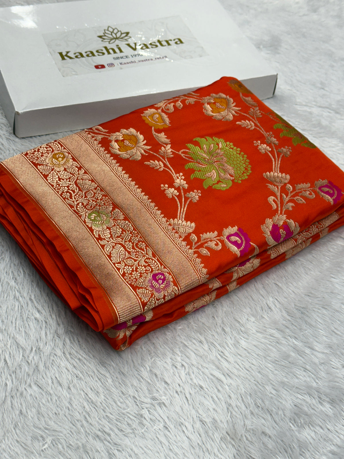 Orange premium Banarasi Mashru katan silk saree MK195