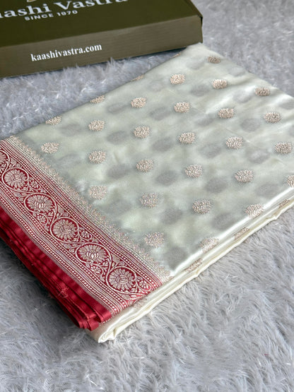 Off white with peach colour premium Banarasi Mashru katan silk saree MK290