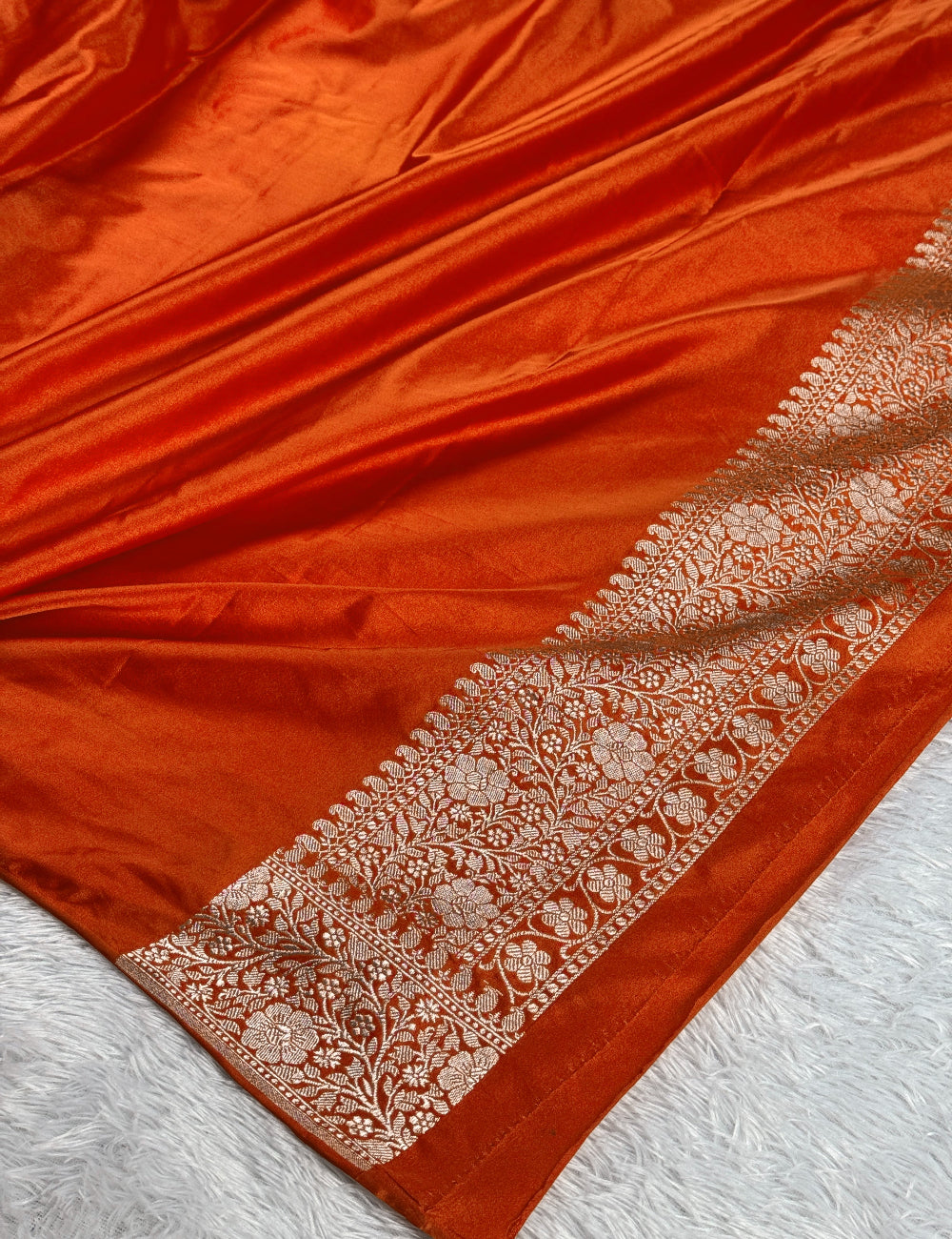 Orange with off white premium Banarasi tanchui Mashru katan silk saree MK248