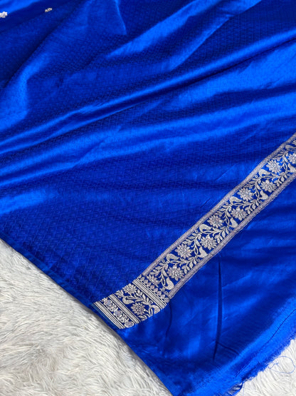 Royal blue colour premium banarasi mashru Katan silk saree MK271