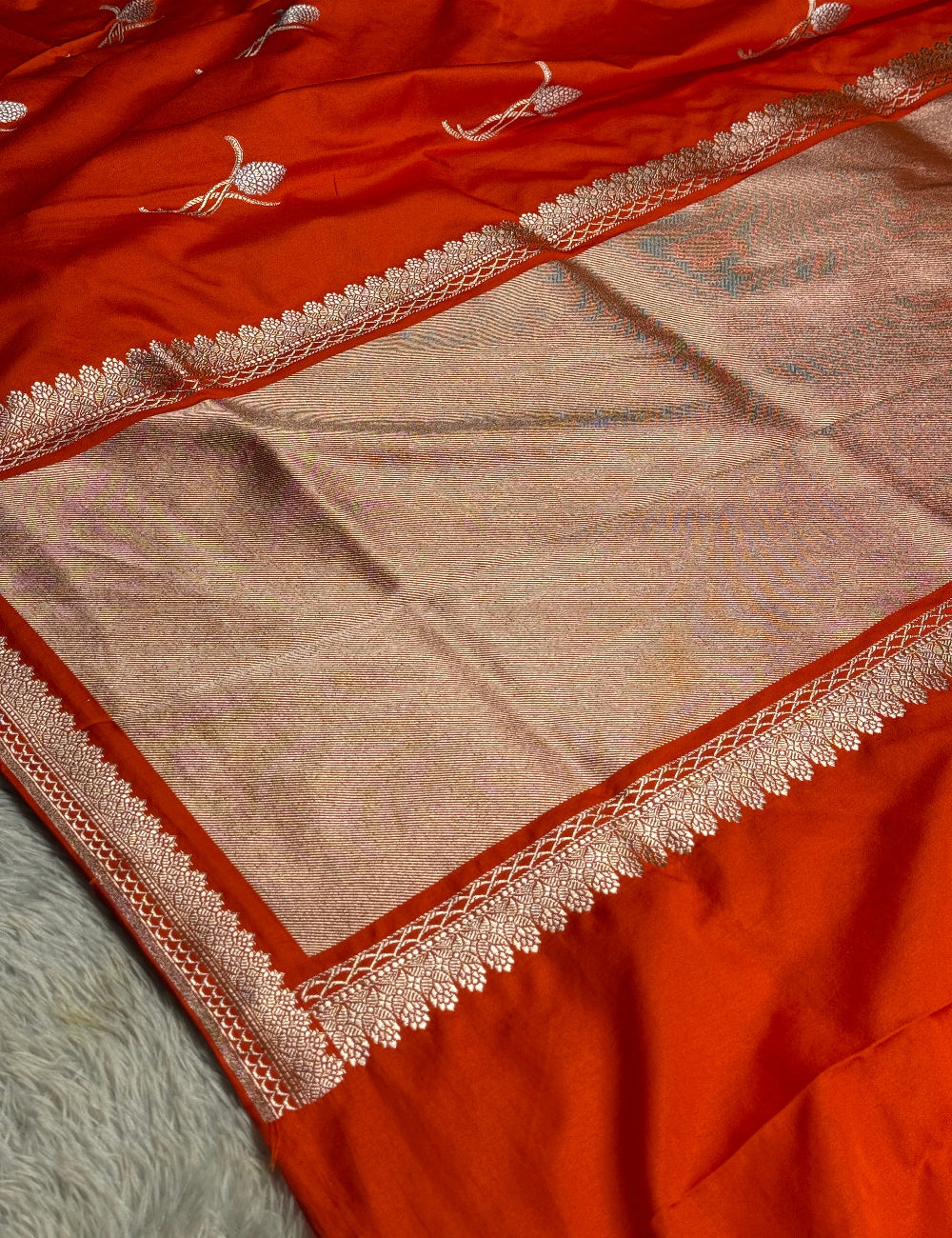 Orange colour premium Banarasi Mashru katan silk saree MK263