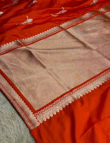Orange colour premium Banarasi Mashru katan silk saree MK263