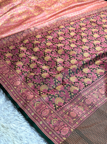 Peach color premium Banarasi jamawar tanchui katan silk saree JKT101