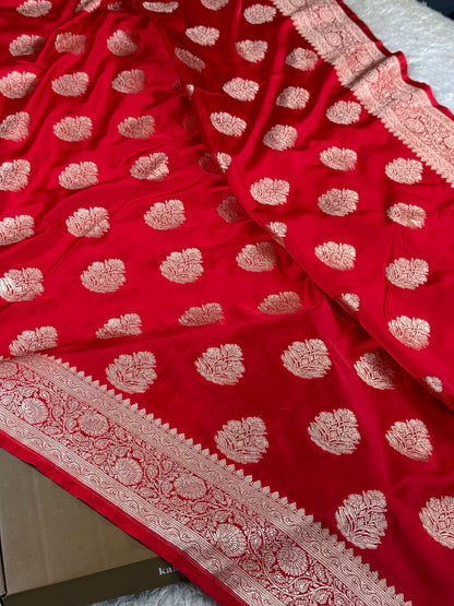 Red color premium Banarasi Mashru katan silk saree MK262