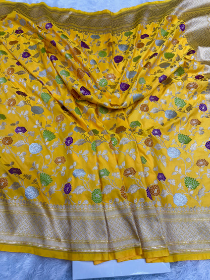 Yellow premium Banarasi mashru katan silk saree MK194