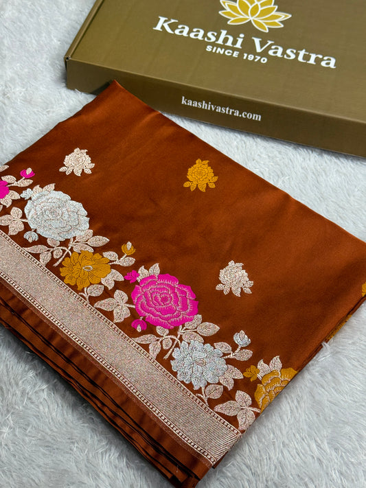 Brown tilfi Banarasi Mashru katan silk saree MK217