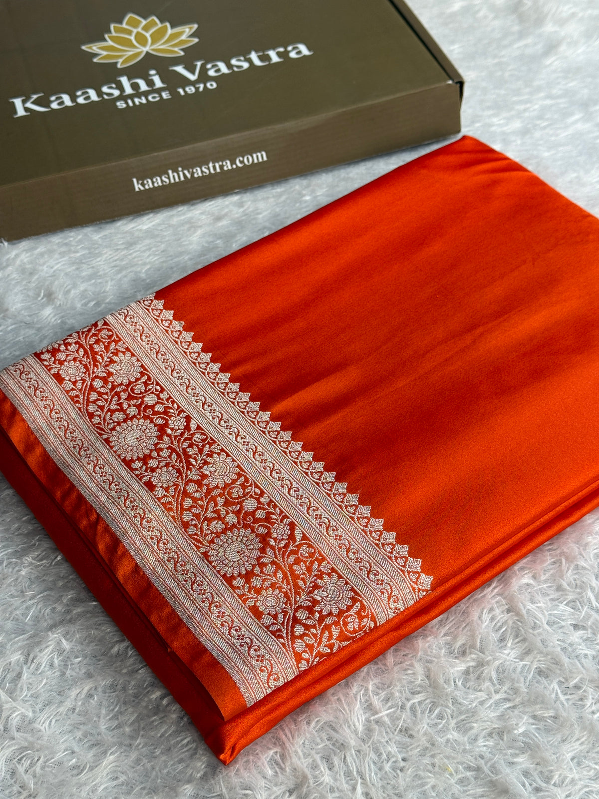 Orange colour premium Banarasi Mashru katan silk saree MK328
