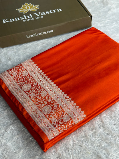 Orange colour premium Banarasi Mashru katan silk saree MK328