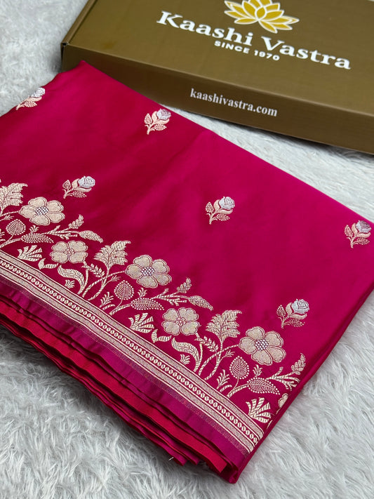 Rani pink color premium Banarasi Mashru katan silk saree MK239