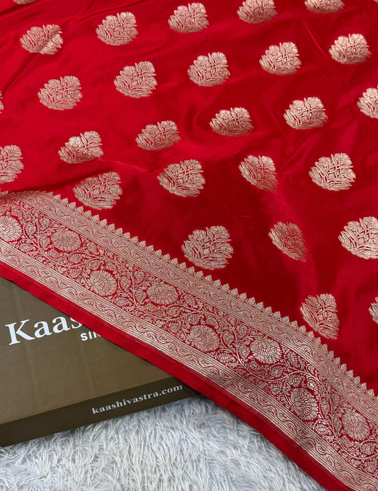 Red color premium Banarasi Mashru katan silk saree MK262