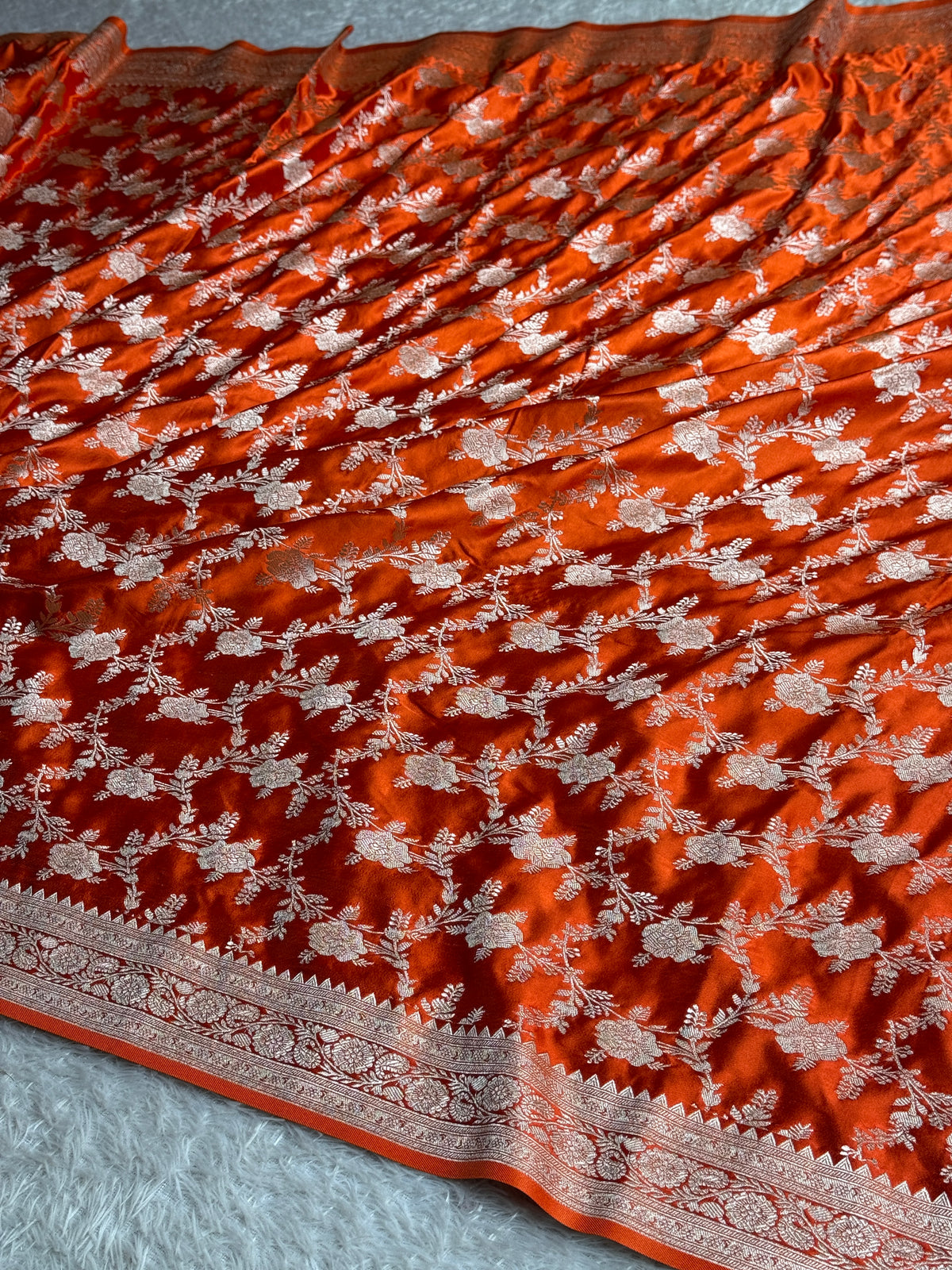 Orange colour premium Banarasi Mashru katan silk saree MK214