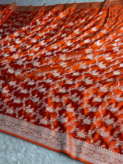 Orange colour premium Banarasi Mashru katan silk saree MK214
