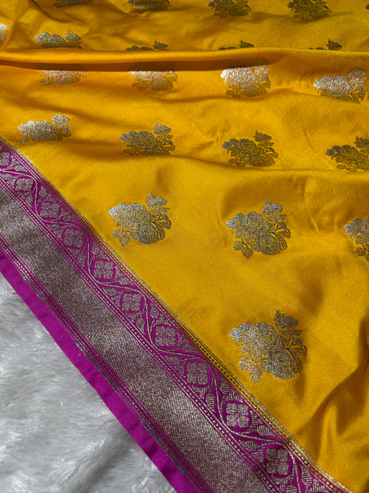 Yellow premium Banarasi Mashru katan silk saree MK211