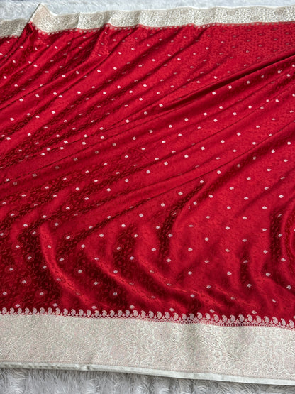 Maroon with off white colour premium Banarasi Mashru katan silk saree MK248