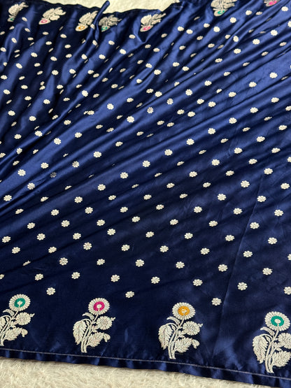 Navy colour premium Banarasi Mashru katan silk saree MK319