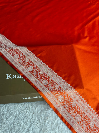Orange colour premium Banarasi Mashru katan silk saree MK328