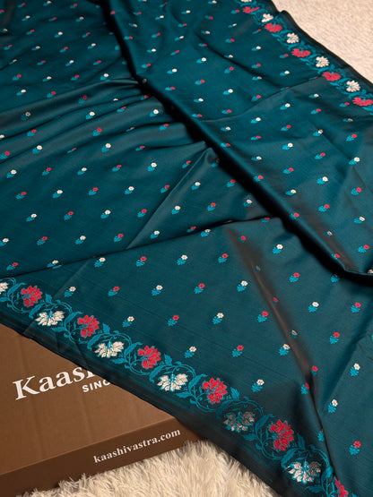 Rama green colour premium Banarasi Mashru katan silk saree MK237