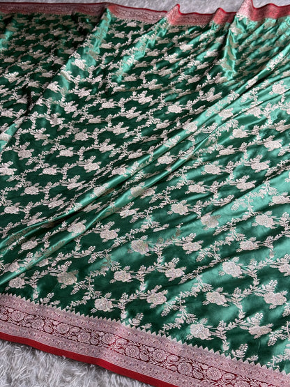 Light green with maroon colour premium Banarasi Mashru katan silk saree MK285