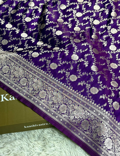 Dark Purple color jaal premium Banarasi Mashru katan silk saree MK265