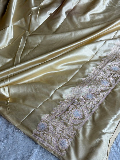 Maroon with cream colour premium Banarasi Mashru katan silk saree MK295