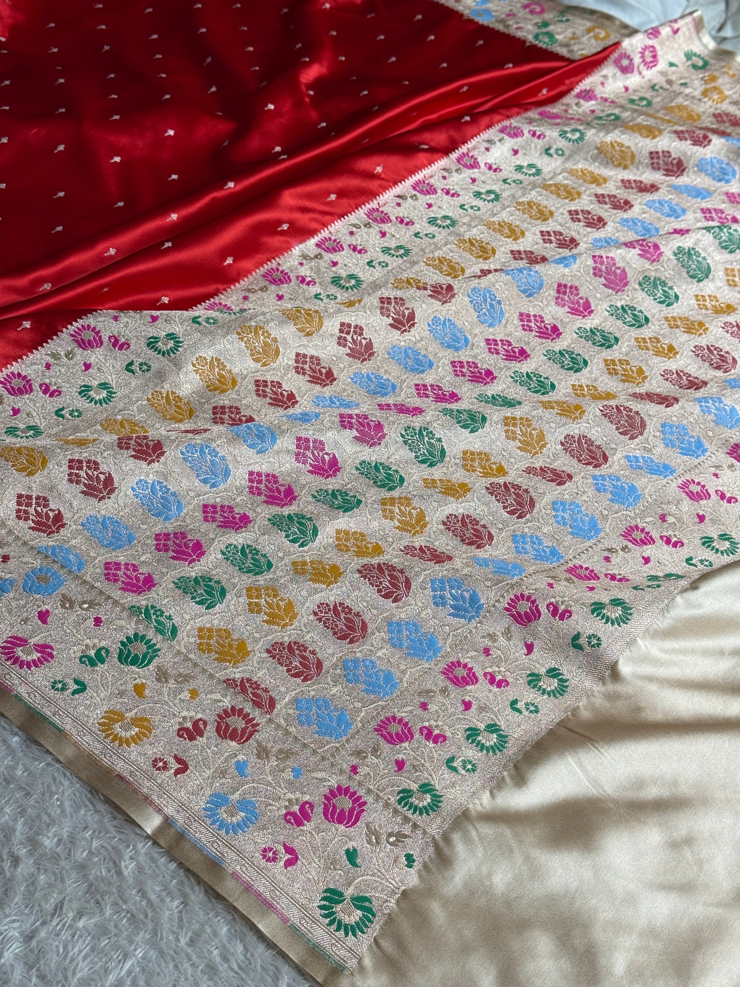 Red and cream colour premium Banarasi Paithni Mashru katan silk saree MK264