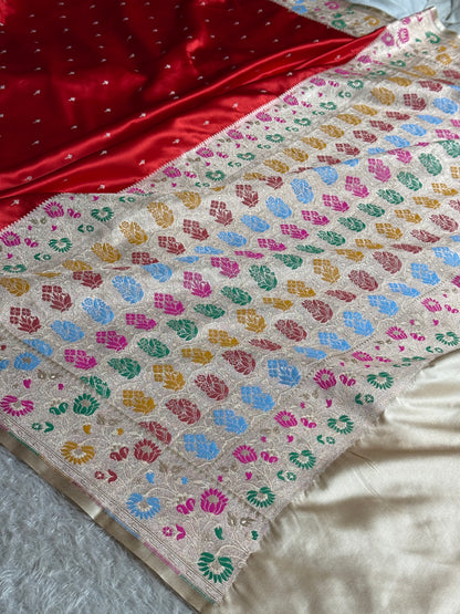 Red and cream colour premium Banarasi Paithni Mashru katan silk saree MK264